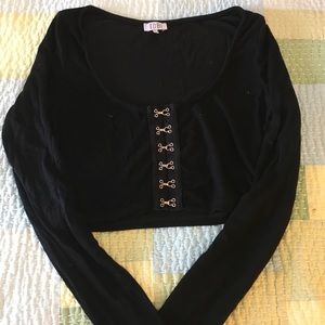 Tobi Long Sleeve Clasp Front Crop Top